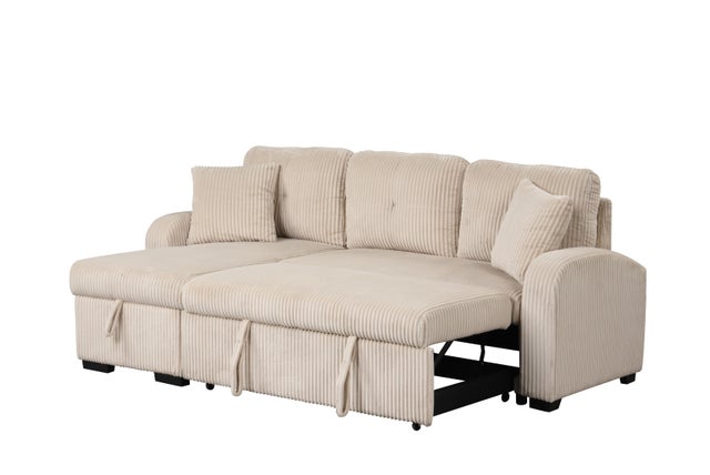 Silvia Beige - Reversible Sectional With Pull-Out Bed **NEW ARRIVAL**