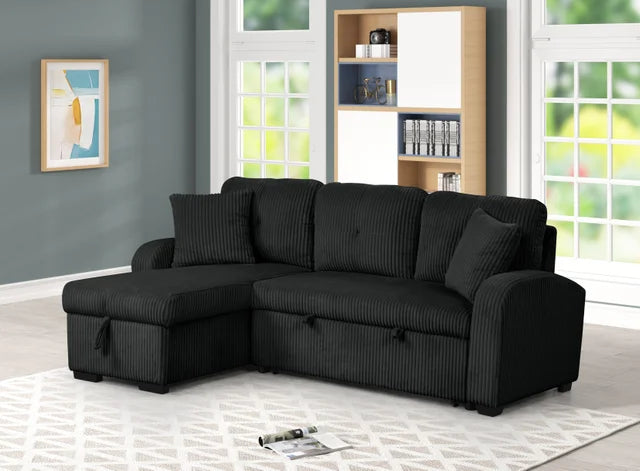 Silvia Black - Reversible Sectional With Pull-Out Bed **NEW ARRIVAL**