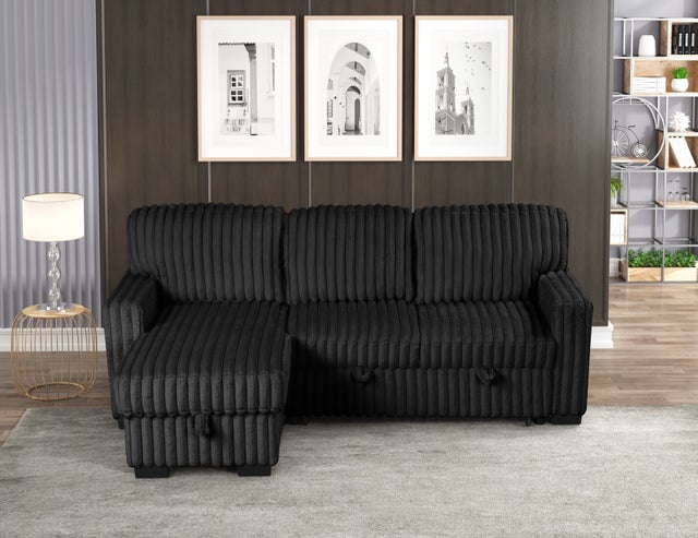 Poland Black Reversible Sectional With Pull-Out Bed **NEW ARRIVAL**