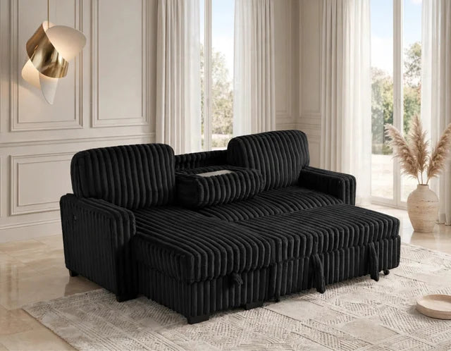 Poland Black Reversible Sectional With Pull-Out Bed