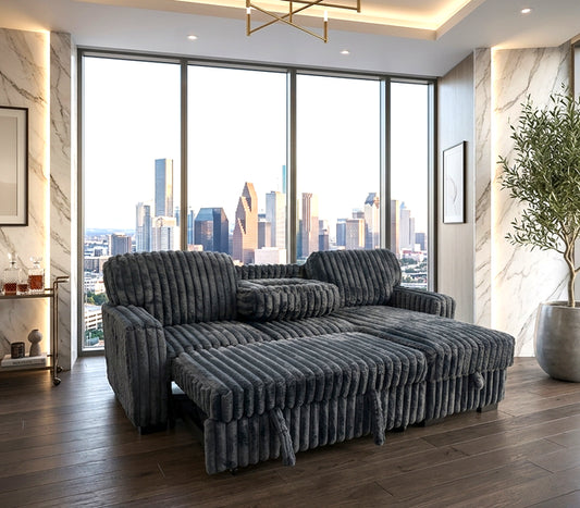 Poland Charcoal Reversible Sectional With Pull-Out Bed