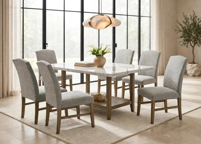 Lola10 - (GENUINE MARBLE) Table & 6-Chairs