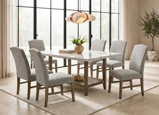 Lola10 - (GENUINE MARBLE) Table & 6-Chairs
