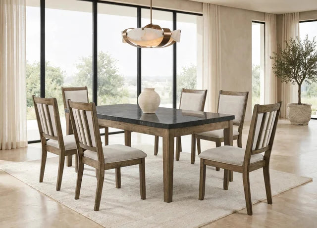 Melstone - (GENUINE MARBLE) Table & 6-Chairs