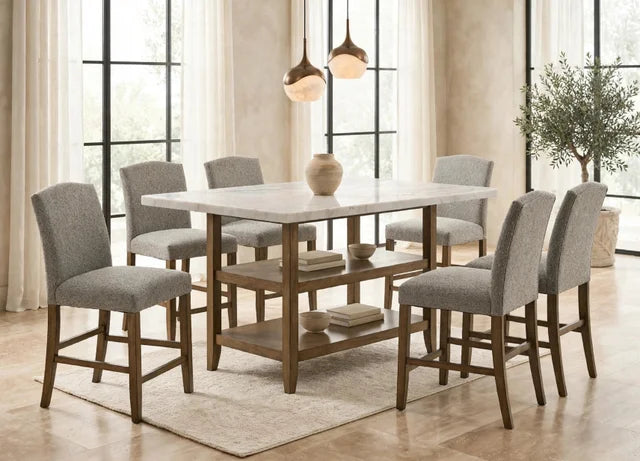 Lola20 - (GENUINE MARBLE) Table & 6-Chairs