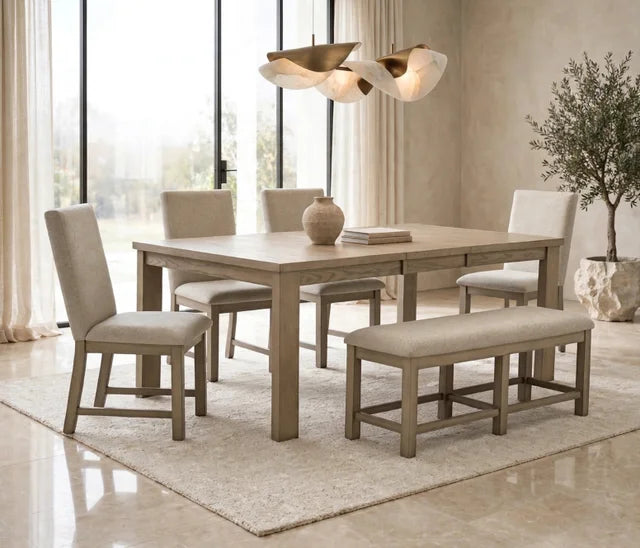 D2700 Dining Table + 4 Chair + Bench Set