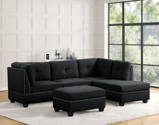 Sienna Boucle Black Sectional + Ottoman Set **FLASH SALE**