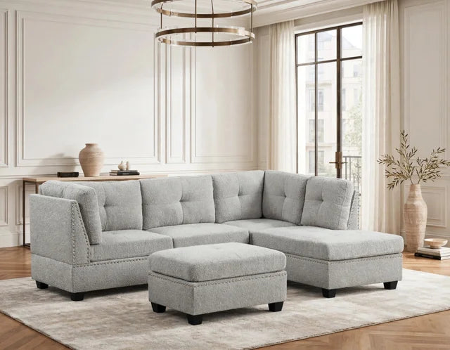 Sienna Boucle Gray Sectional + Ottoman Set  **FLASH SALE**