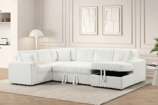 Forever Beige Sectional With Pull-Out Bed