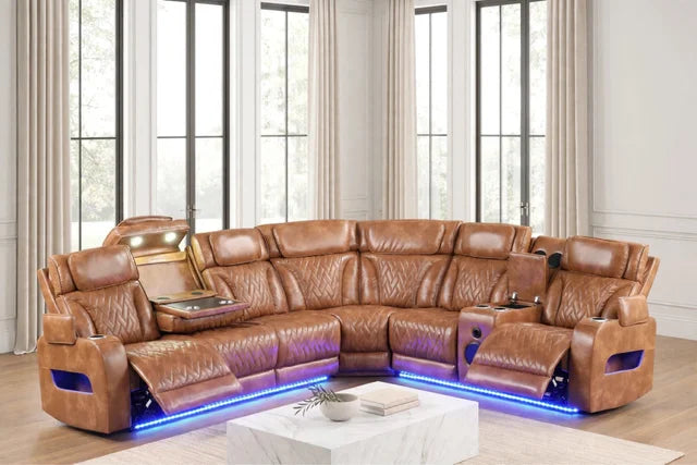 Barcelona Brown Power Reclining Sectional (Power Headrests)