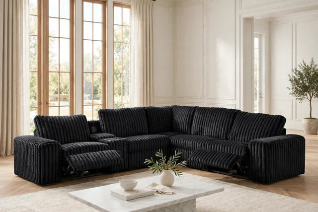 Amelia Onyx Power Reclining Sectional (w/ Bluetooth Speakers)