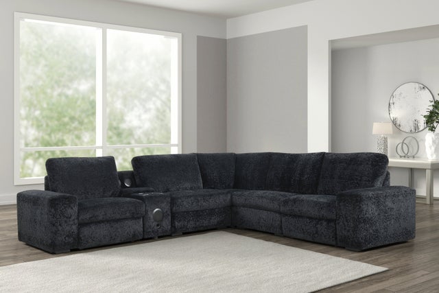 Amelia Black Power Reclining Sectional (w/ Bluetooth Speakers)