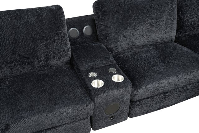 Amelia Black Power Reclining Sectional (w/ Bluetooth Speakers)