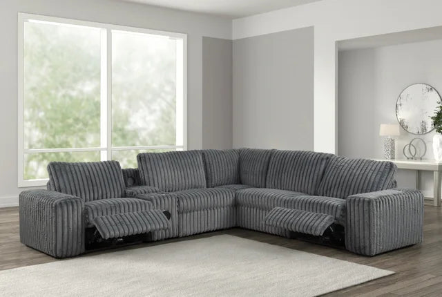 Amelia Charcoal Power Reclining Sectional (w/ Bluetooth Speakers)