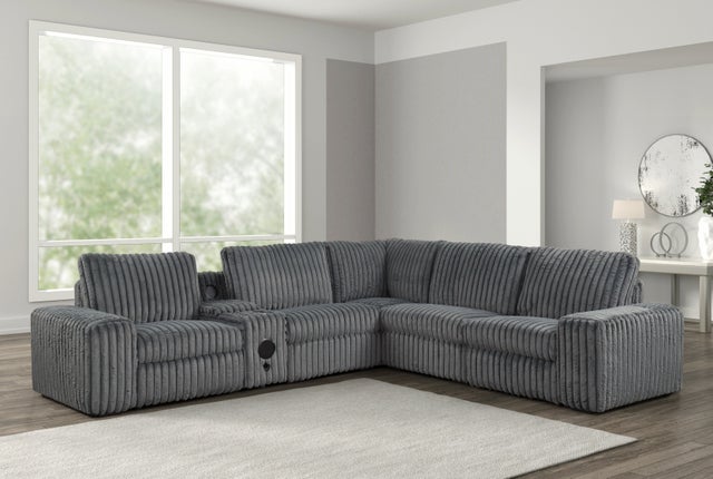Amelia Charcoal Power Reclining Sectional (w/ Bluetooth Speakers)