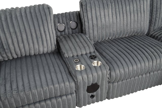Amelia Charcoal Power Reclining Sectional (w/ Bluetooth Speakers)