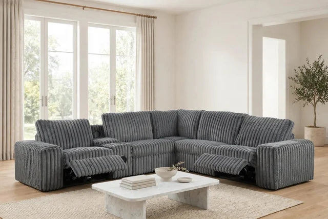 Amelia Charcoal Power Reclining Sectional (w/ Bluetooth Speakers)