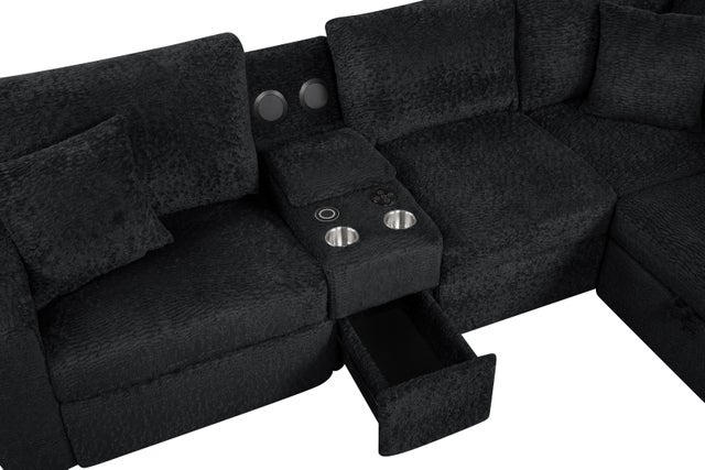 Hunter Black Sectional (W/ Bluetooth Speaker & Pull-Out Bed) **NEW ARRIVAL**