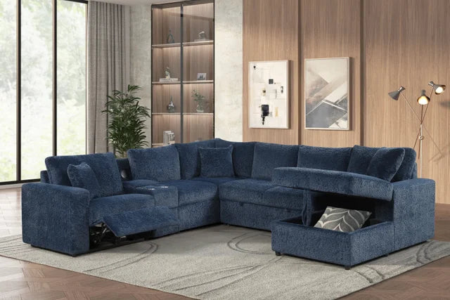Hunter Blue Sectional (W/ Bluetooth Speaker & Pull-Out Bed)