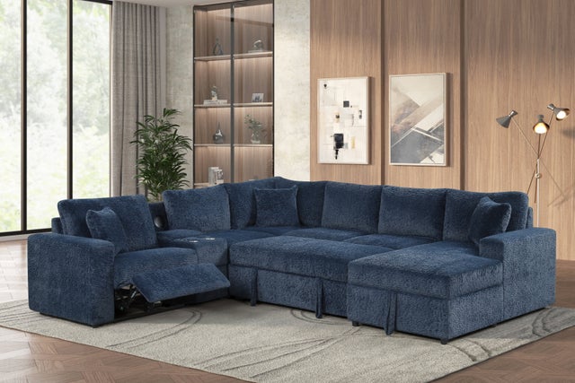 Hunter Blue Sectional (W/ Bluetooth Speaker & Pull-Out Bed)