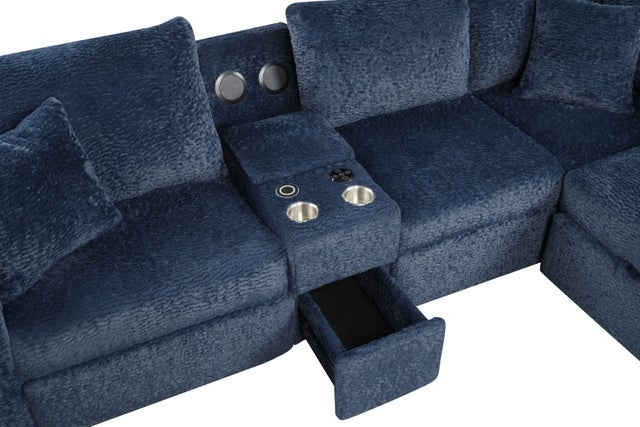 Hunter Blue Sectional (W/ Bluetooth Speaker & Pull-Out Bed)