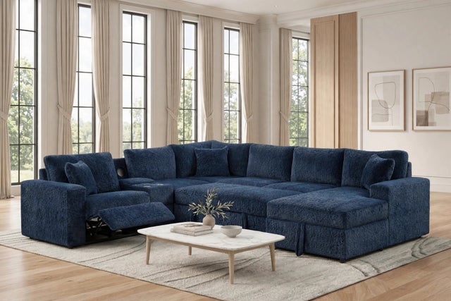 Hunter Blue Sectional (W/ Bluetooth Speaker & Pull-Out Bed)