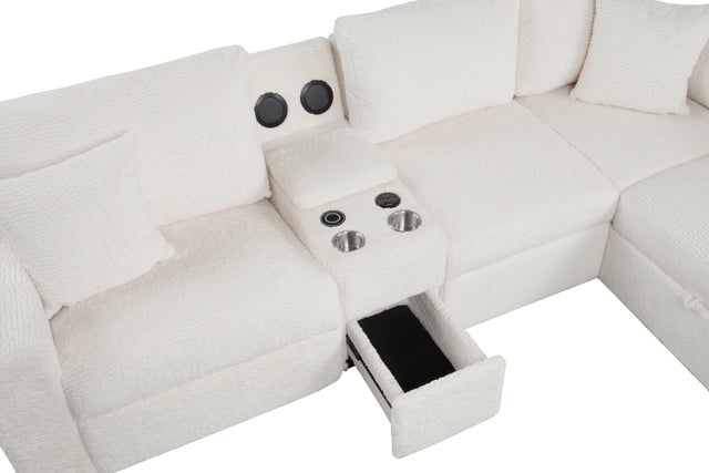 Hunter White Sectional (W/ Bluetooth Speaker & Pull-Out Bed)