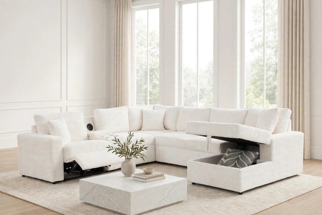 Hunter White Sectional (W/ Bluetooth Speaker & Pull-Out Bed)