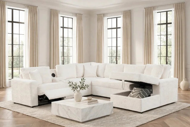 Hunter White Sectional (W/ Bluetooth Speaker & Pull-Out Bed)