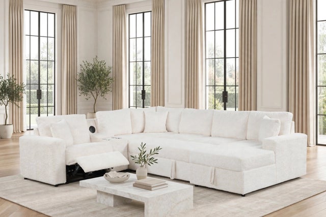 Hunter White Sectional (W/ Bluetooth Speaker & Pull-Out Bed)