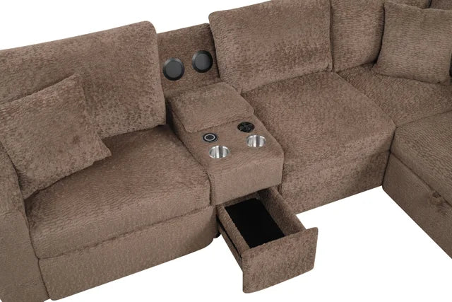 Hunter Mocha Sectional (W/ Bluetooth Speaker & Pull-Out Bed)