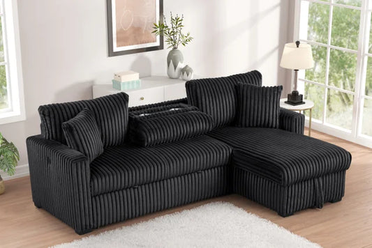 Aria Black Sectional With Pull-Out Bed & Storage Chaise **NEW ARRIVAL**