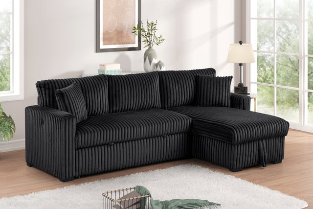Aria Black Sectional With Pull-Out Bed & Storage Chaise **NEW ARRIVAL**