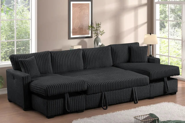 July Black Double Storage Chaise Sectional (w/ Pull Out Bed)