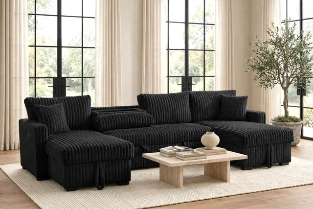 July Black Double Storage Chaise Sectional (w/ Pull Out Bed)