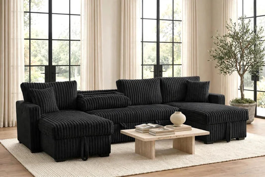 July Black Double Storage Chaise Sectional (w/ Pull Out Bed)