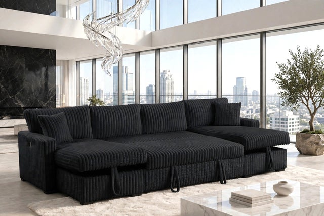 July Black Double Storage Chaise Sectional (w/ Pull Out Bed)