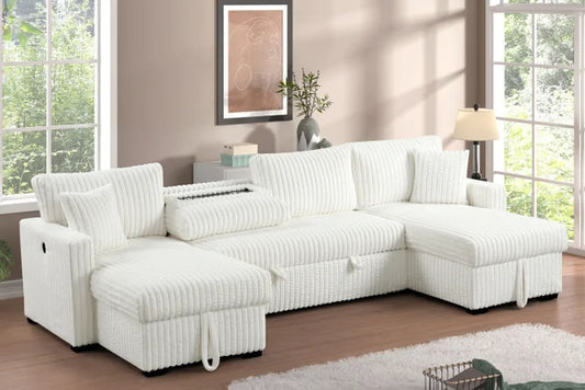 July Beige Double Storage Chaise Sectional (w/ Pull Out Bed)