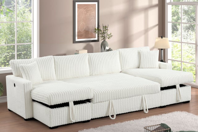 July Beige Double Storage Chaise Sectional (w/ Pull Out Bed)