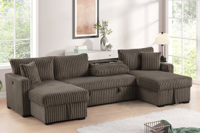 July Mocha Double Storage Chaise Sectional (w/ Pull Out Bed) **NEW ARRIVAL**
