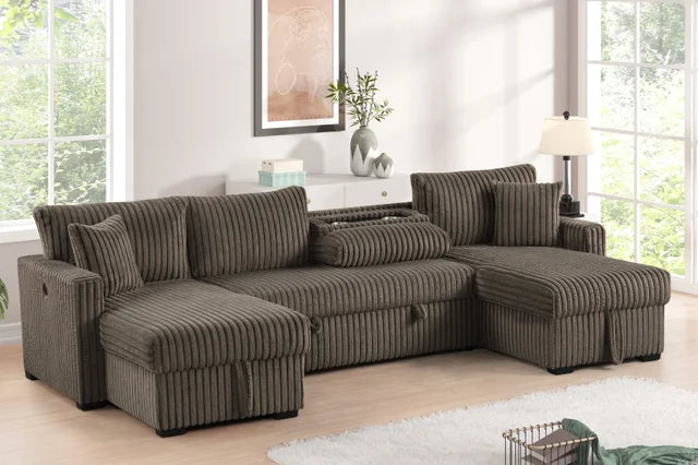 July Mocha Double Storage Chaise Sectional (w/ Pull Out Bed)