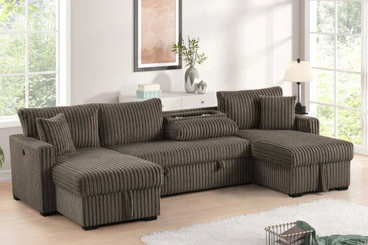 July Mocha Double Storage Chaise Sectional (w/ Pull Out Bed)