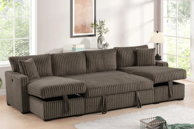 July Mocha Double Storage Chaise Sectional (w/ Pull Out Bed)