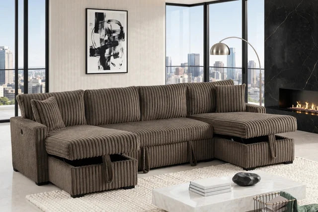 July Mocha Double Storage Chaise Sectional (w/ Pull Out Bed)