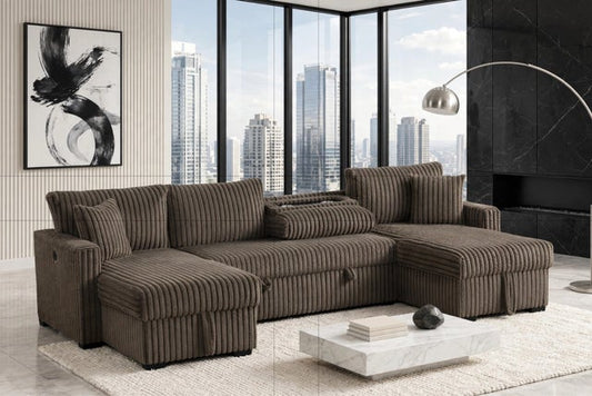 July Mocha Double Storage Chaise Sectional (w/ Pull Out Bed)