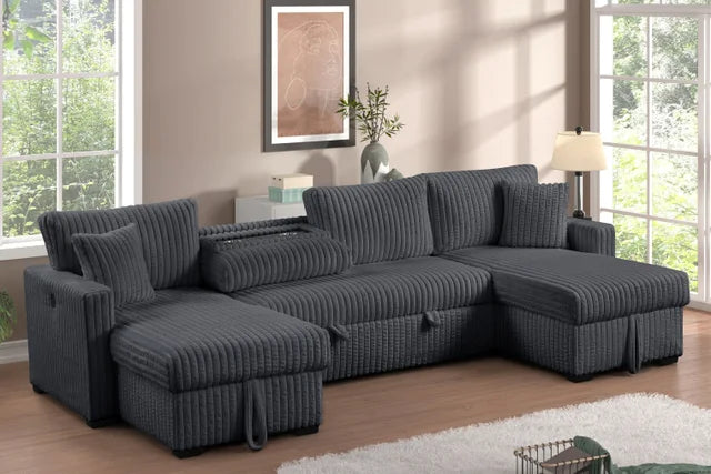 July Charcoal Double Storage Chaise Sectional (w/ Pull Out Bed) **NEW ARRIVAL**