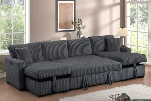 July Charcoal Double Storage Chaise Sectional (w/ Pull Out Bed)