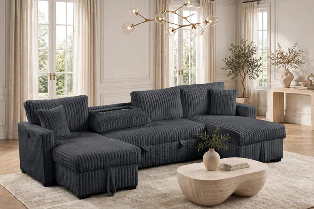 July Charcoal Double Storage Chaise Sectional (w/ Pull Out Bed)