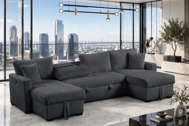 July Charcoal Double Storage Chaise Sectional (w/ Pull Out Bed)