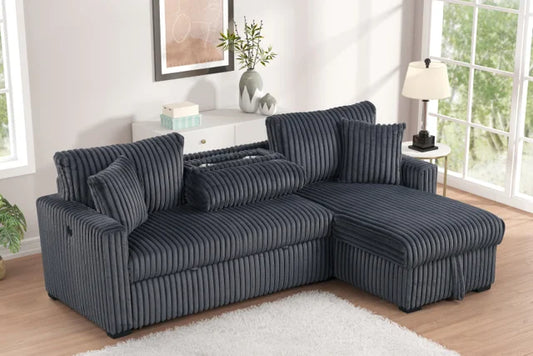 Aria Charcoal Sectional With Pull-Out Bed & Storage Chaise **NEW ARRIVAL**